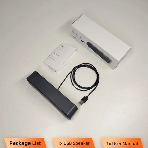 USB Computer Speaker Bar With Stereo Sound And Enhanced Bass, Portable Mini Sound Bar for PCs, USB cable and manual included.