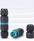 IP68 Waterproof 2 Way 3 Pin Junction Box Cable Connector For Outdoor Use 5-12mm Wire Range Screwless Quick Repair Power Extension Connector 2 Pack Set shown disassembled with visible M20 labeling.
