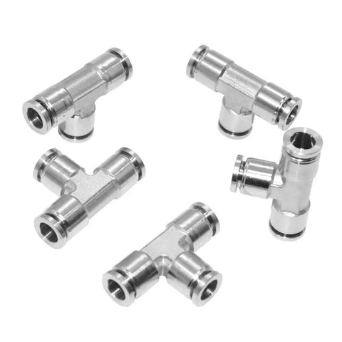 Five Quarter Inch Union Tee Fitting For Air Lines, 304 Stainless Steel 3 Way Pneumatic Tube Connector, Push Lock Quick Install.