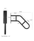 Rock Solid Wall Mounted Handrail For Porch And Stairs With Non Slip U Shaped Handle dimensions showing heavy duty black steel construction
