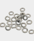Pile of stainless steel lock washers from the 350 Pieces Stainless Steel Lock Washer Kit For Screws Bolts And Automotive And Household Repairs.