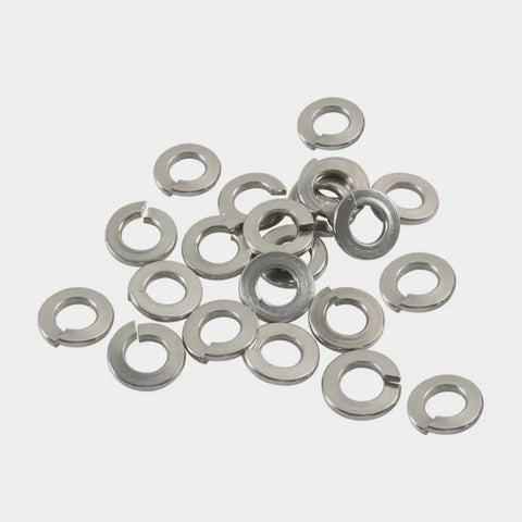 Pile of stainless steel lock washers from the 350 Pieces Stainless Steel Lock Washer Kit For Screws Bolts And Automotive And Household Repairs.