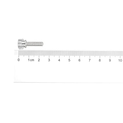 M4x16mm Brass Knurled Thumb Screws Deliver Knockout Grip For Rough Shop Jobs With No Sweat Installation And Tough Nickel Plated Shoulder Bolts Heavy Duty Pro Tools Replacement Kit For Workshop seen on a ruler for size reference.