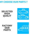 Illustration of vehicles with text 'Selected High Quality' and 'Factory OEM Parts' highlighting product benefits.