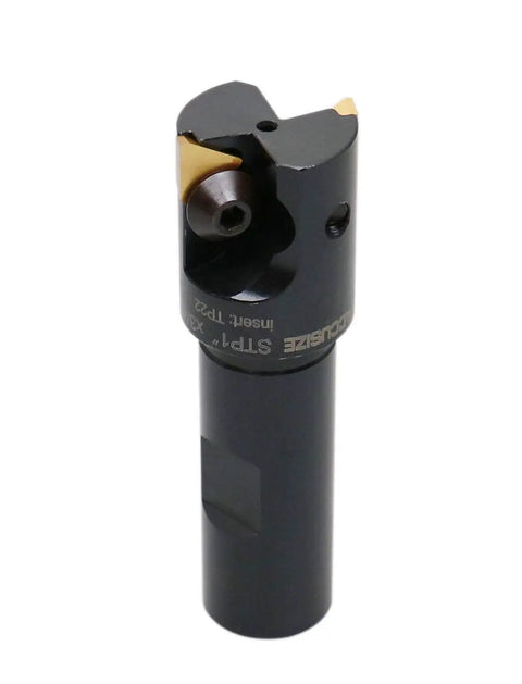 Indexable End Mill With 2 TPG22 Carbide Inserts, 1 Inch Cutting Diameter, 3/4 Inch Straight Shank, Replaceable Triangular Inserts, Positive 90 Degree Rake, Right Hand Cut, Heavy Duty Workhorse CNC Milling Tool