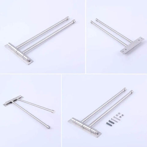 Two Arm Bathroom Swing Arm Towel Bar Wall Mount In Stainless Steel Brushed Finish with mounting hardware