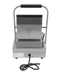 Heavy Duty 1800W Commercial Sandwich Panini Press Grill back view with stainless steel finish and adjustable handle.