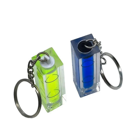 Square Level For Spirit Level Horizontal Measurement keychain tool in green and blue acrylic for precise measuring.