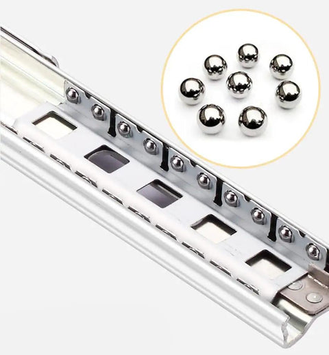 Heavy Duty Ball Bearing Drawer Slides 14 Inch Full Extension Side Mount Glides Handles 265 Lbs Loads with steel balls.