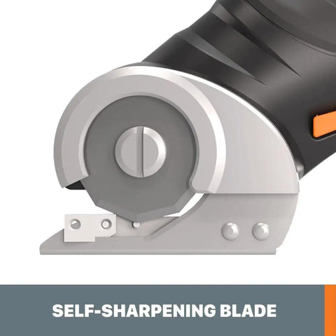 Close-up of self-sharpening blade on Zip Snip Cordless Electric Scissors for quick fabric cuts and rotary cutting