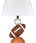 Sports Fan Youth Table Lamp 24 Inch Baseball And Football Athletic Desk Lamp in Brown and Orange, sturdy polyresin base