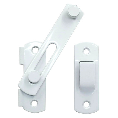 Two Pack Flip Latch Lock Set 3.94 Inch By 2.77 Inch White Stainless Steel Barn Door Latches For Sliding Doors Gates Cabinets Windows Closets Easy Install Bi Fold Door Lock Hardware front view image.