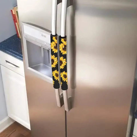 Sunflower Print Refrigerator Door Handle Covers Set of 6, Three Sizes, Anti Skid Appliance Handle Protectors on fridge