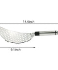Stainless Steel Crescent Pot Strainer Handheld Pasta Drainer For Spaghetti And Macaroni Fits Most Pots And Pans Quick Easy Drain No Mess Kitchen Utensil, 14.4 inch