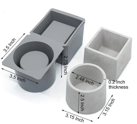 Silicone Planter Molds For Concrete Pot Making, Round And Square Set With Durable Plastic Frame, Easy Demold, Reusable Liner