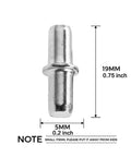 Close-up of a single 5x19mm nickel-plated pin from the 500 Piece Heavy Duty Shelf Support Pins Set For Cabinets And Wardrobes Silver Tone