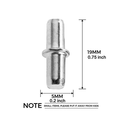 Close-up of a single 5x19mm nickel-plated pin from the 500 Piece Heavy Duty Shelf Support Pins Set For Cabinets And Wardrobes Silver Tone