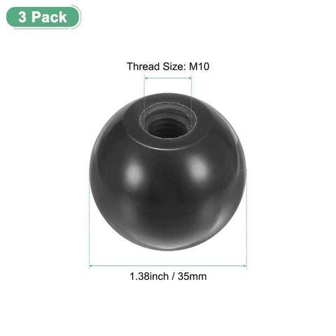 3 Pack Threaded Ball Knobs M10 Female 35mm Dia Thermoset Phenolic Round Lever Handles Black For Lathe Machines Lawn Mowers Control Panels Gear Levers And Valve Knobs Worksite Ready