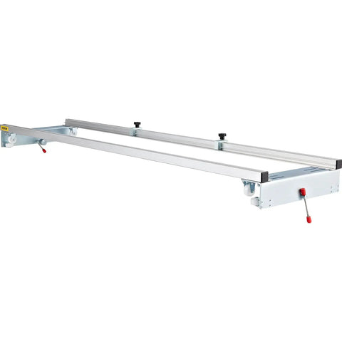 Knockout Router Sled For Dedicated Woodworkers 64 Inch Wide Slab Guide Jig with aluminum frame and dual locking tracks.
