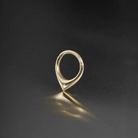 Thick V Shaped 16G Septum Ring 8mm Gold 316L Surgical Steel Puffed Hinged Teardrop Clicker Hoop For Septum Daith Helix Piercing