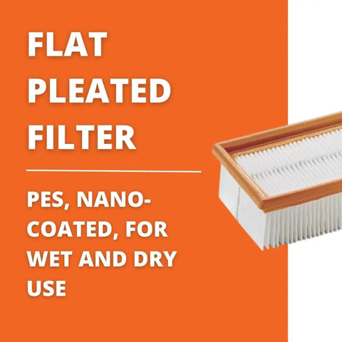 Flat Pleated Dust Extractor Filter For Turbo I And II, PES Nano Coated For Wet And Dry Use, OEM Compatible