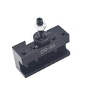 Front view of lathe tool post holder 250-001 OXA #1 quick-change, black metal with adjustment screw