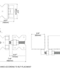 Heavy Duty Stainless Steel Gate Hinge And Latch Kit With Marine Grade Black Powder Coating dimensions drawing showing precise measurements.