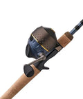 Close-up view of the President Spincast Rod And Reel Combo Six Foot Six Inch Medium Power Two Piece Graphite Rod With Aluminum Spool Size Ten Reel.
