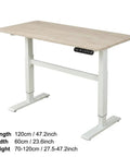 Home Office Game Changer Electric Standing Desk With Height Adjustable Programmable Memory Buttons Solid Steel Frame Smooth Motor Lift For Daily Comfort And Reliable Performance In 48 By 24 Inches with wood top and white legs.