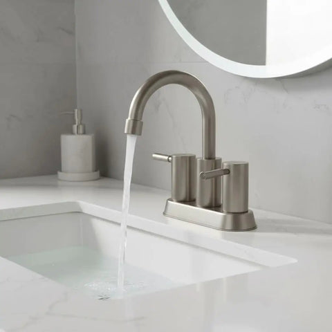 Brushed Nickel 2-Handle Centerset Bathroom Faucet With 360 Degree Swivel High Arc Spout Including Pop Up Drain And Water Hoses
