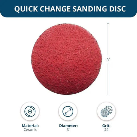 3 Inch Quick Change Ceramic Sanding Discs For Drill And Die Grinder Badass 24 Grit Heavy Duty Ceramic Pads close-up view showing texture and size.
