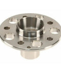 Wheel Hub And Bearing Set Assembly For Front Left Or Right Wheels Driver Or Passenger Side Beefed Up Replacement Kit With Durable Bearings Direct Fit For Various Vehicles, showcasing a metal wheel hub with bolt holes, side angle view.