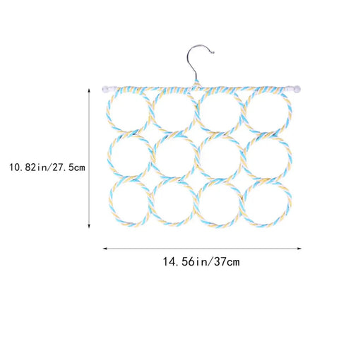 Double Sided Scarf Hanger Closet Organizer Foldable Paper Rattan 12 Ring Tie Holder dimensions 10.82x14.56 inches with steel hook