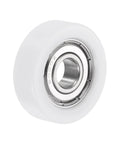 Close-up of Two Pack 10x35x11mm Roller Idler Bearing Pulley for Conveyor Systems White PU Wheel, low noise, high precision