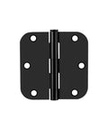 Black Interior Door Hinges 3.5 Inch By 3.5 Inch With Six Holes And 270 Degree Rotation, Rounded Five Eighth Inch Radius Corners