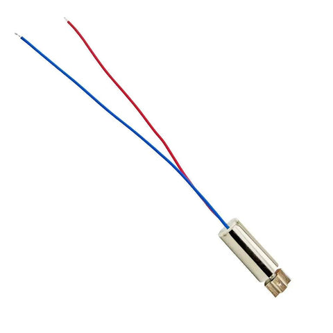Powerful Tiny Coreless Vibration Motor from pack of 15 pieces, size 6mm by 14mm, 3V, 14000 RPM, shown with wires for phones and gadgets.
