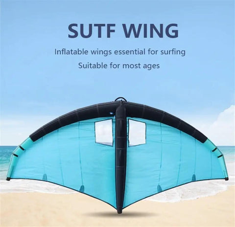 Handheld Inflatable Wing For Wing Foiling And Kitesurfing, Durable Polyester Surf Kite with blue backdrop and beach