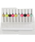 Carbide PCB Drill Bit Kit 10Pcs Pro Grade For Mini Circuit Boards CNC Milling with assorted colored holders and case