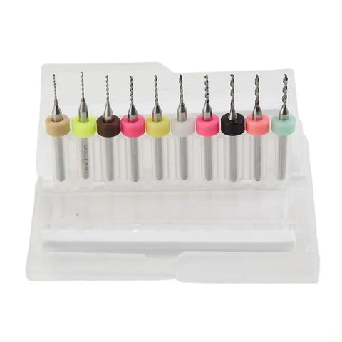 Carbide PCB Drill Bit Kit 10Pcs Pro Grade For Mini Circuit Boards CNC Milling with assorted colored holders and case