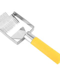 Stainless Steel Beehive Knife Scraper and Honey Uncapping Fork for Beekeeping Equipment with yellow handle.
