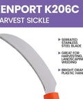Orange Handled 4.3 Inch Serrated Stainless Steel Blade Harvest Sickle For Easy Herbs And Greens Cutting Delicate Crops Display