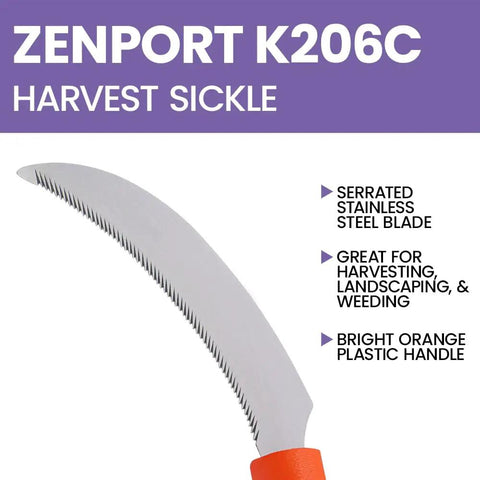 Orange Handled 4.3 Inch Serrated Stainless Steel Blade Harvest Sickle For Easy Herbs And Greens Cutting Delicate Crops Display