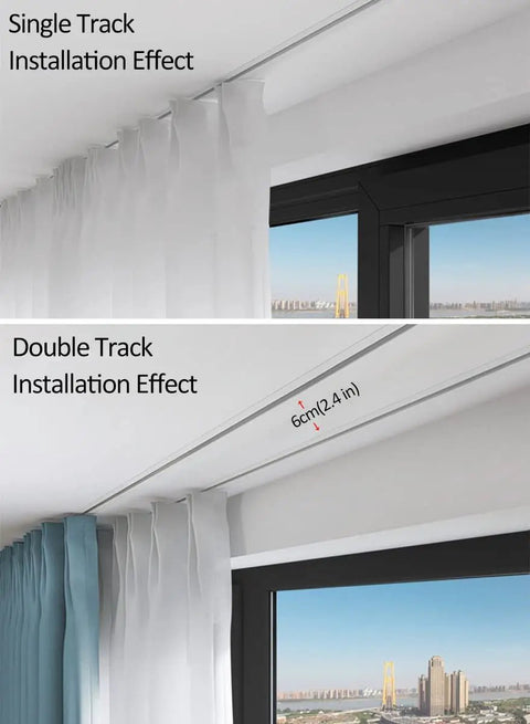 Curved Curtain Track System Extra Long Heavy Duty Recessed Ceiling Rod For Bay Windows Showers And Room Dividers Built Tough Aluminum Track Easy To Cut To Fit Weather Resistant With Smooth Single Roller Hooks, single and double track ceiling install