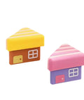 Colorful house-shaped corner guards, not the Clear PVC Table Corner Protectors For Toddlers, Soft Cushioned Bumpers, 2 Pack Safe Edge Shields.