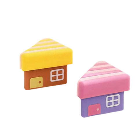 Colorful house-shaped corner guards, not the Clear PVC Table Corner Protectors For Toddlers, Soft Cushioned Bumpers, 2 Pack Safe Edge Shields.