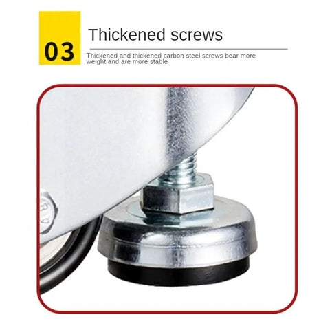 Close-up of thickened screw on Heavy Duty Two Inch Leveling Plate Caster Wheels With Adjustable Anti Vibration Pads.