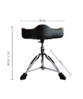 Road Ready Foldable Drum Throne With Chrome Motorcycle Style Base, quick set height lever, waterproof padded seat, shown from the back.
