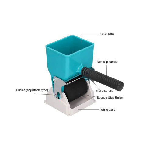 Game Changing Manual Glue Spreader And Applicator Roller with glue tank, non-slip handle, and sponge roller design.