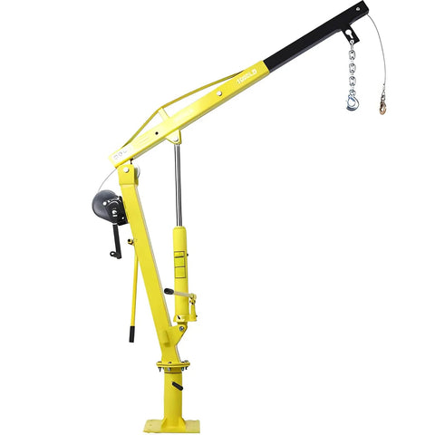 Heavy Duty Hydraulic Engine Hoist With Foldable Cherry Picker Frame, 2000 Lb Capacity, yellow steel crane with telescoping boom.