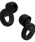 Jayine earplugs, black silicone with donut-style flange, angled view